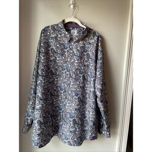 Kilburne Finch Shirt Men's 3XL Flip Cuff Purple Paisley Long Sleeve Button Up